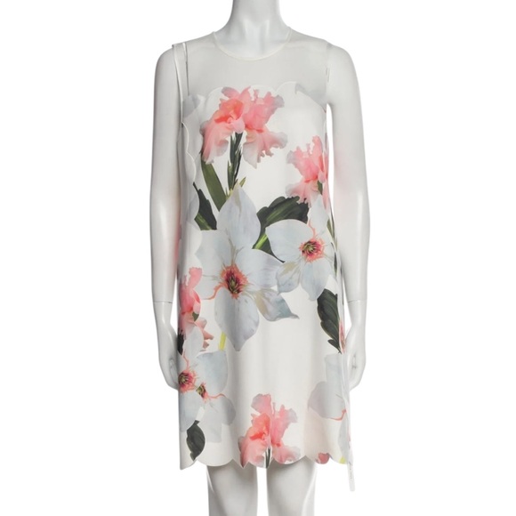 Ted Baker Caprila Bloom Scalloped Dress White Floral Size 6 - Picture 5 of 11